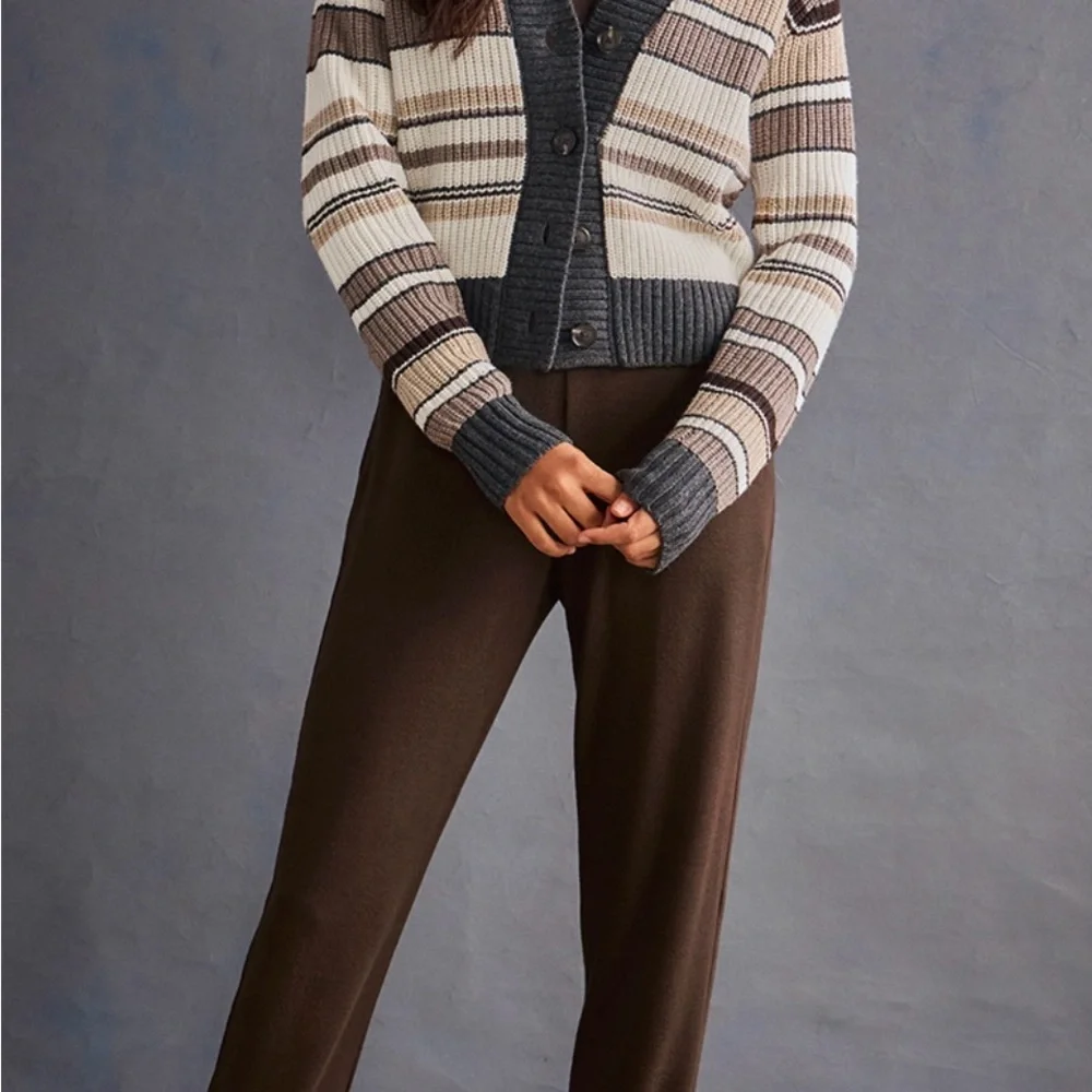 CAbi Women's Striped Cardigan - Black, Brown, Cream - Picture 2 of 5